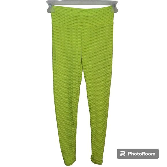 Fluorescent Yellow Butt Lift Honeycomb Leggings - Picture 3 of 5